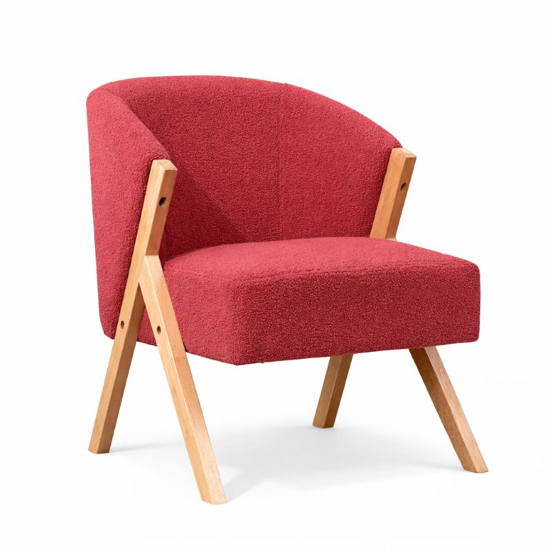 Bouclé Accent Chair – Modern Upholstered Lounge Chair with Wooden Frame