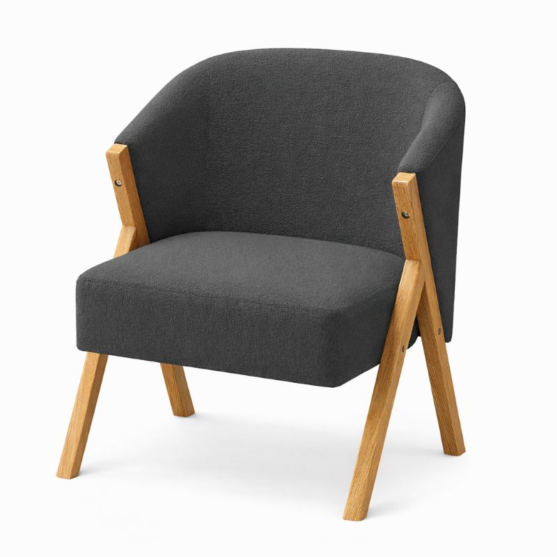 Bouclé Accent Chair – Modern Upholstered Lounge Chair with Wooden Frame