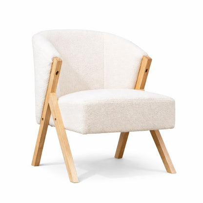 Bouclé Accent Chair – Modern Upholstered Lounge Chair with Wooden Frame