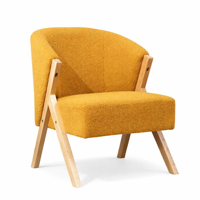 Bouclé Accent Chair – Modern Upholstered Lounge Chair with Wooden Frame