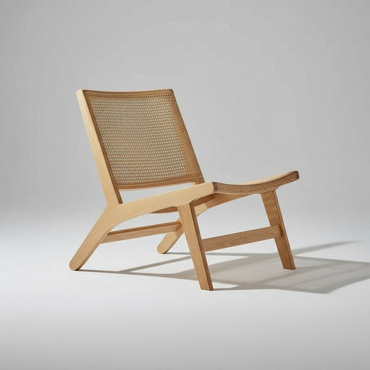Natural Rattan Lounge Chair – Mid-Century Wooden Frame Design