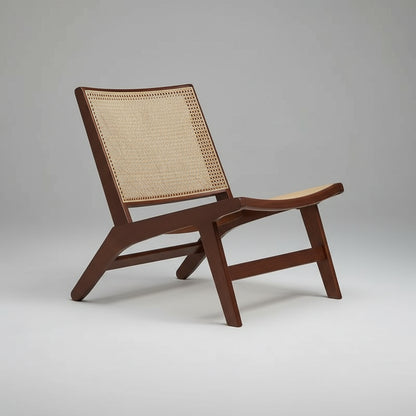 Natural Rattan Lounge Chair – Mid-Century Wooden Frame Design