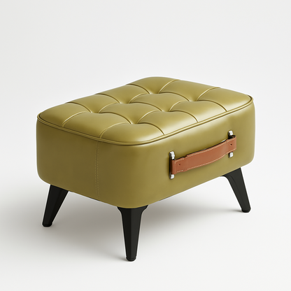 Vintage Ottoman Bench – Tufted Accent Stool with Handle