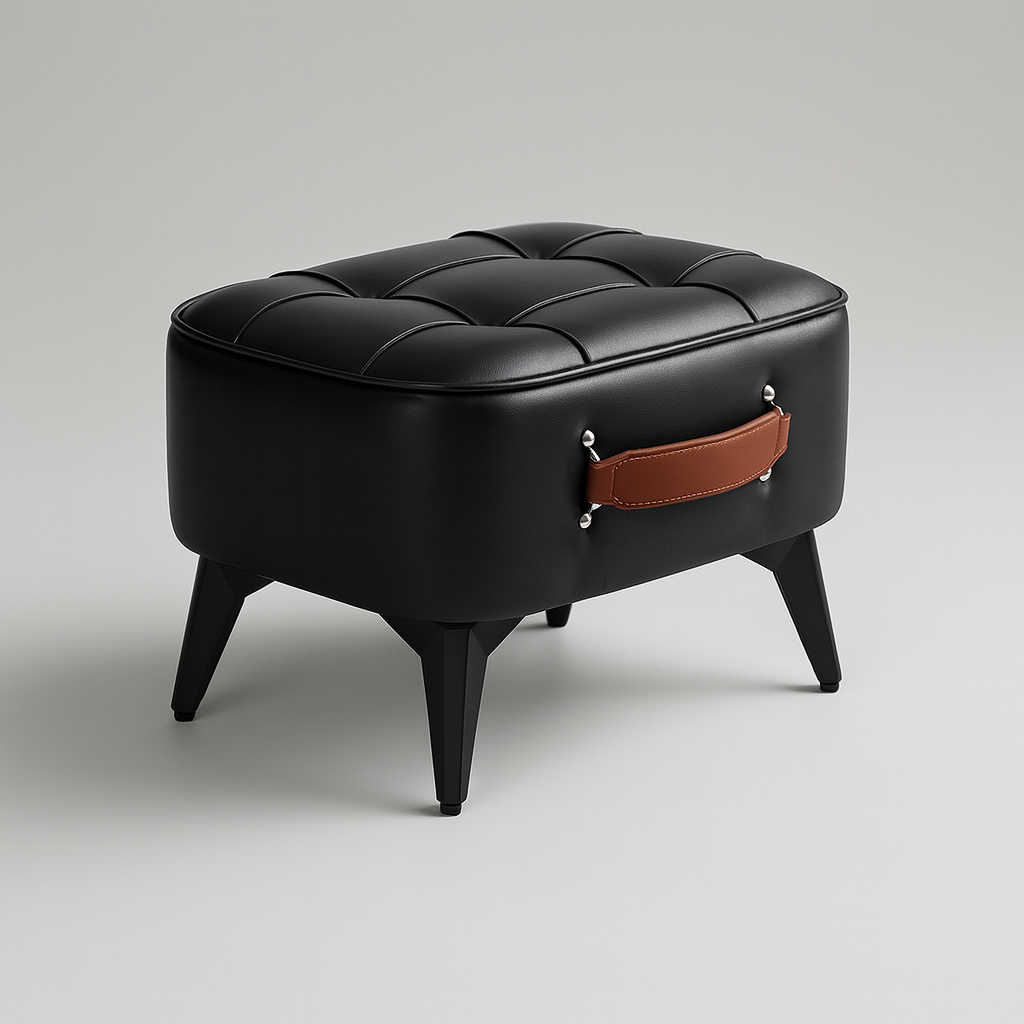 Vintage Ottoman Bench – Tufted Accent Stool with Handle