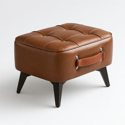 Vintage Ottoman Bench – Tufted Accent Stool with Handle