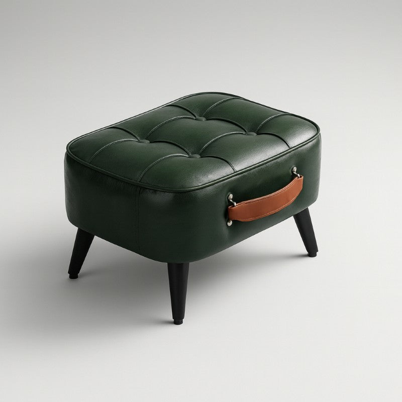 Vintage Ottoman Bench – Tufted Accent Stool with Handle